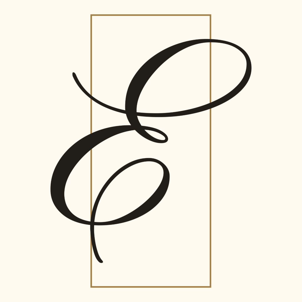 EzraGallery Studio logo: the Signature E mark