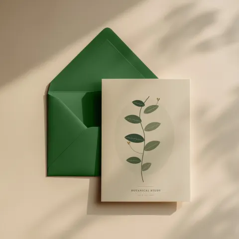 Emerald correspondence mockup with sample artwork