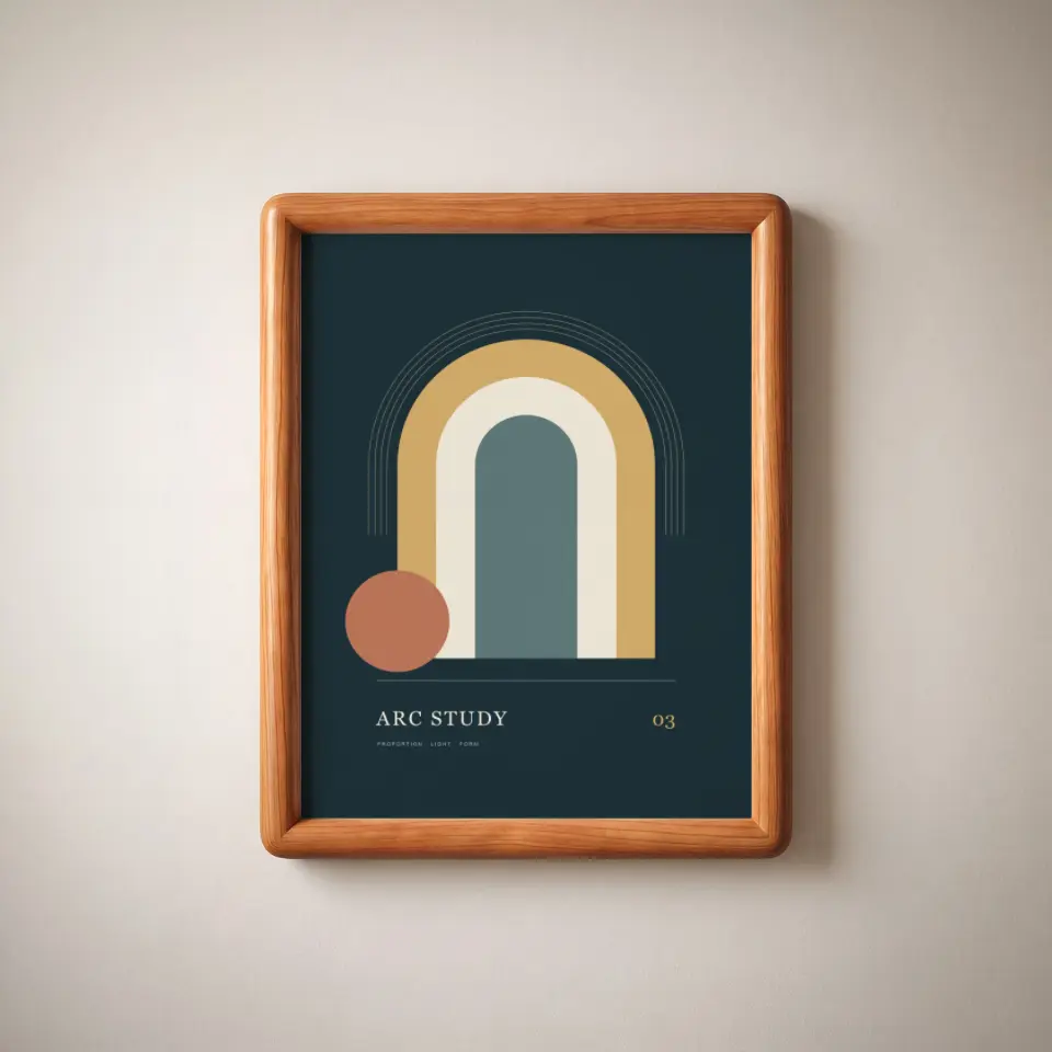 Rounded cherry wood: A rounded cherry-wood frame with a smooth, pillowed profile and softly radiused corners hangs on a soft beige plaster wall.