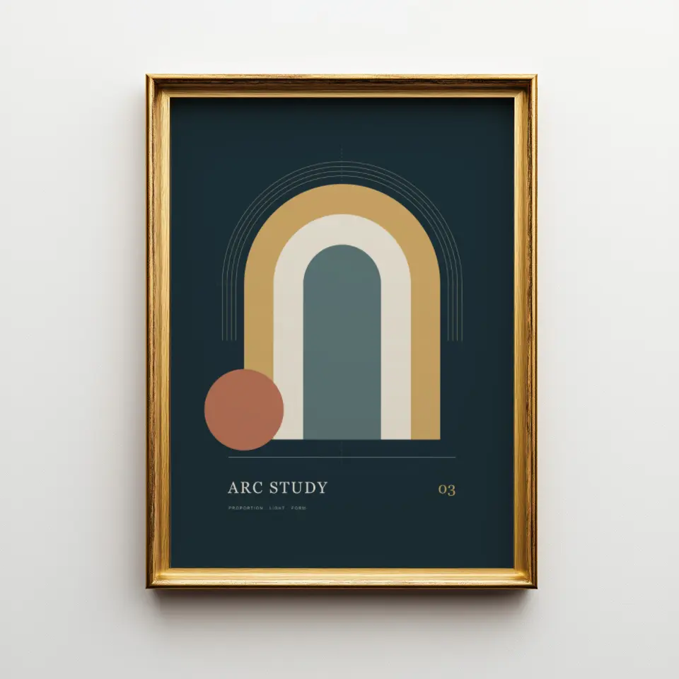 Classic gilded portrait: A slim brushed gold frame hangs alone on a smooth, neutral plaster wall with only a soft shadow beneath it, so nothing distracts from the artwork.