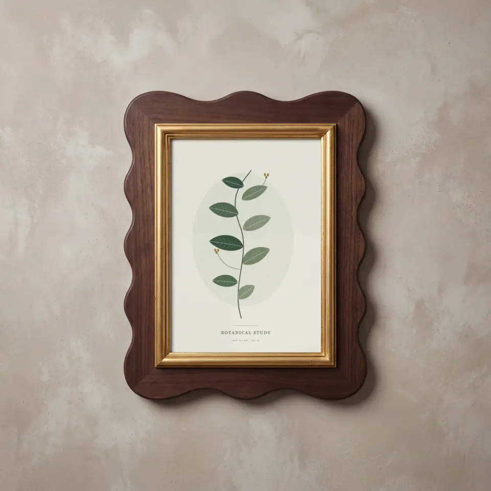 Scalloped Walnut mockup with sample artwork