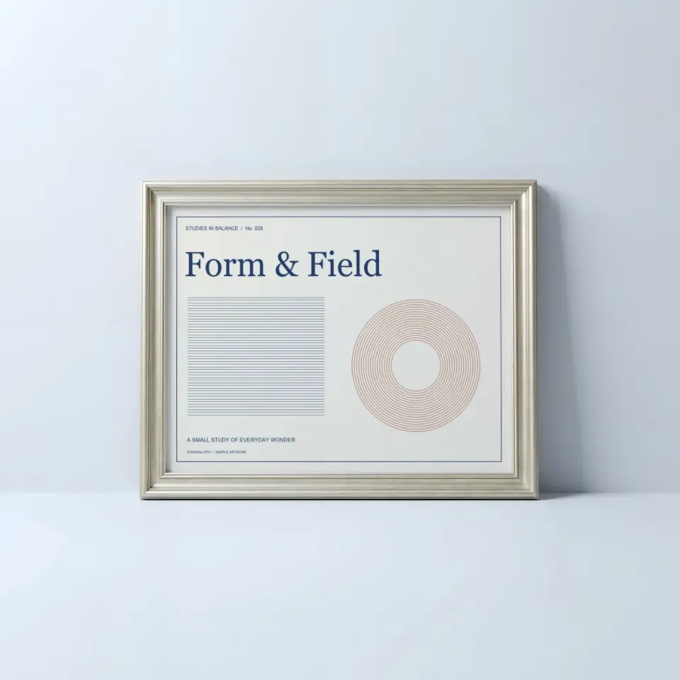 Pale Silver Landscape: A pale silver frame with a fine moulded profile leans against a cool grey wall, its base resting on a matching pale floor.
